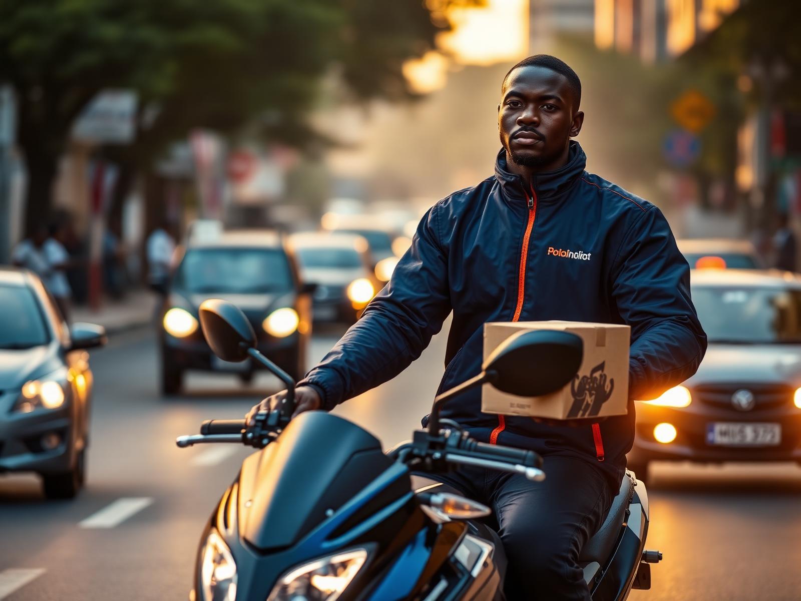 Oneride Delivery rider on a motorcycle in city traffic